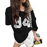 KIDDAD Off The Shoulder Tops for Women Number Graphic Clothes for Teen Girls Oversized Y2K Jersey Cute Baggy Shirts