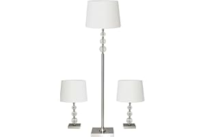 Adesso 1585-22 Olivia 3-Piece Floor Lamp Set, 60.5 in./23 in., 150W, Brushed Steel/White, 3 Steel Lamps