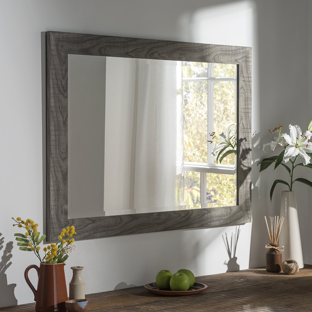 YEARN Grey Wood Effect Mirror 99x71cm Amazon.co.uk Kitchen & Home