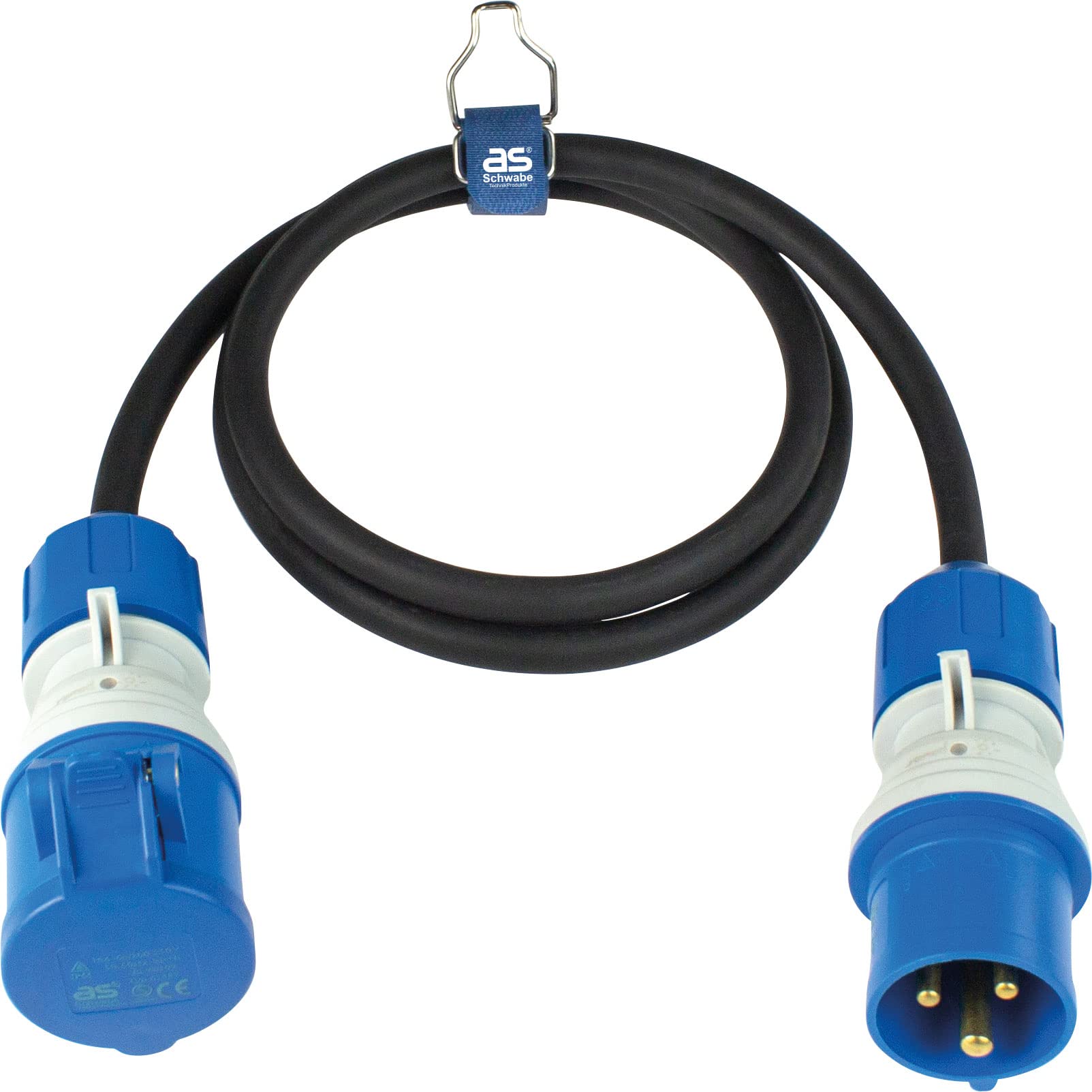 as - Schwabe Camping Extension Cable 5 m - 230 V / 16 A / 3-Pin - CEE Plug with Voltage Indicator - CEE Coupling with Hinged Lid - Motorhome Extension - Made in Germany - IP44, 61401