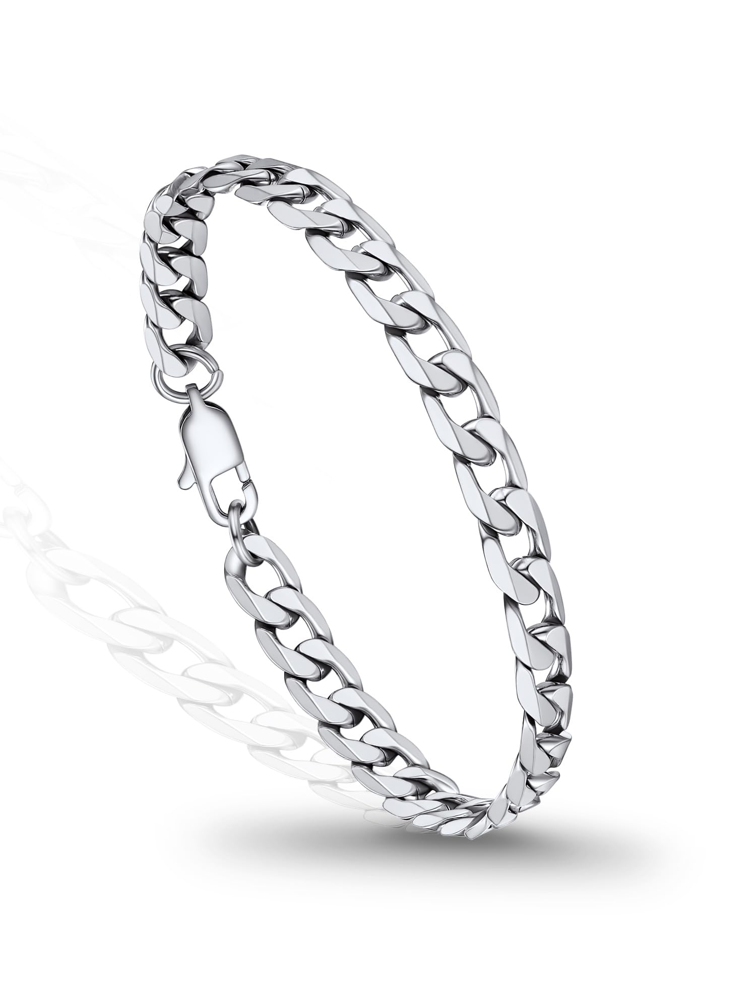 PROSTEEL Pulsera de plata para hombre, pulsera de eslabones cubanos para hombre, pulsera de acero inoxidable plateada, joyería hipoalergénica con caja de regalo