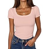 BIDITANLE Women's Ribbed Knit Short Sleeve T-Shirts Slim Fitted Scoop Neck Casual Summer Basic Top