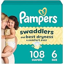 Pampers Swaddlers Diapers, Size 6 (23-44 lbs), 108 Count, Absorbent, Keeps Baby Dry and Comfortable, Skin Safe Disposable Bab