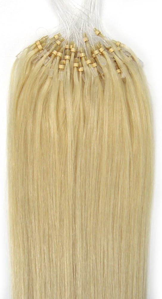 VANLINKE Easy Loops Micro Rings Beads Tip Remy Human Hair Extensions Straight 100s 24inch 0.7g Per Strand (#60 White Blonde)