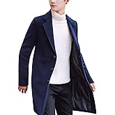 Springrain Men's Wool Blend Pea Coat Notched Collar Single Breasted Overcoat Warm Winter Trench Coat