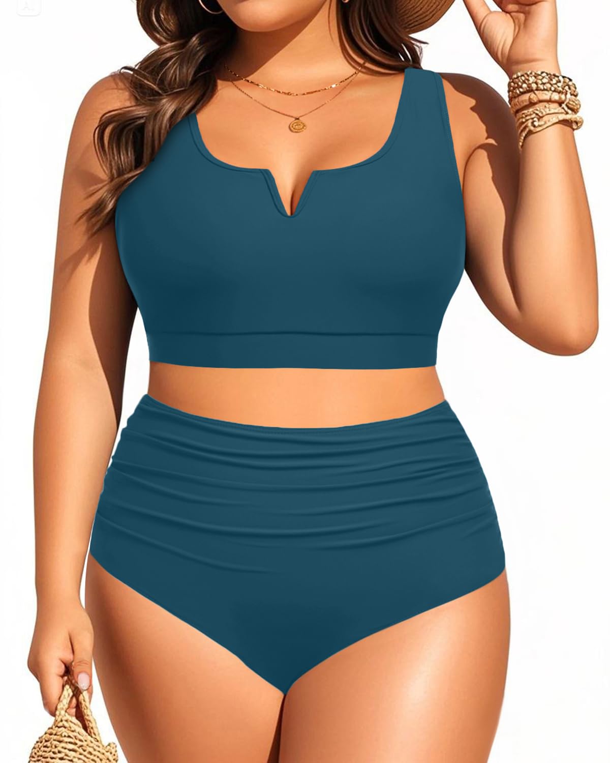 Photo 1 of Aqua Eve Women Plus Size High Waisted Bikini - Two Piece Swimsuit Tummy Control Bathing Suit V-Wired 2025 Swimwear Teal 22W
