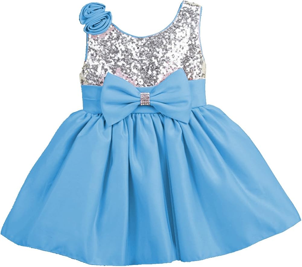 blue and silver flower girl dresses