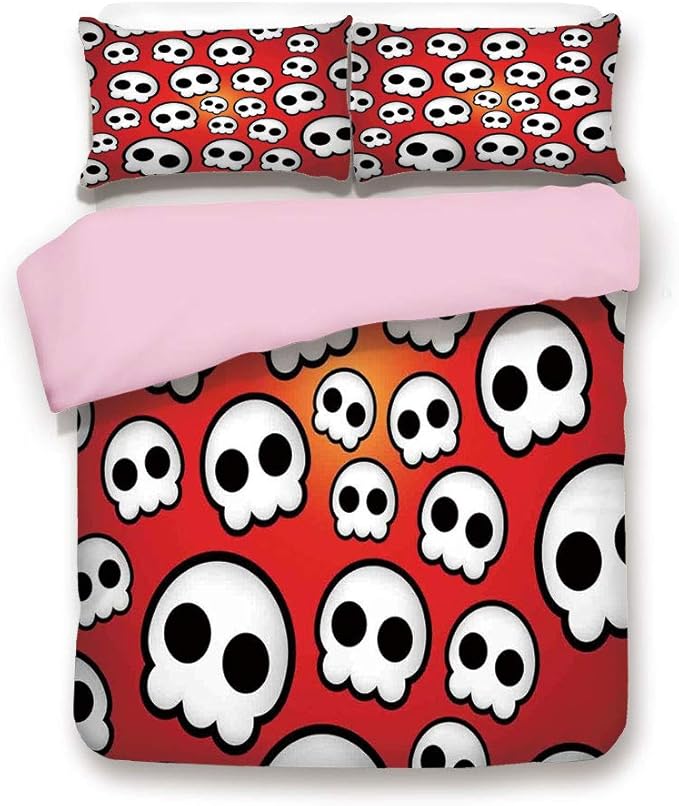 Pink Duvet Cover Set／Queen Size／Contemporary Illustration