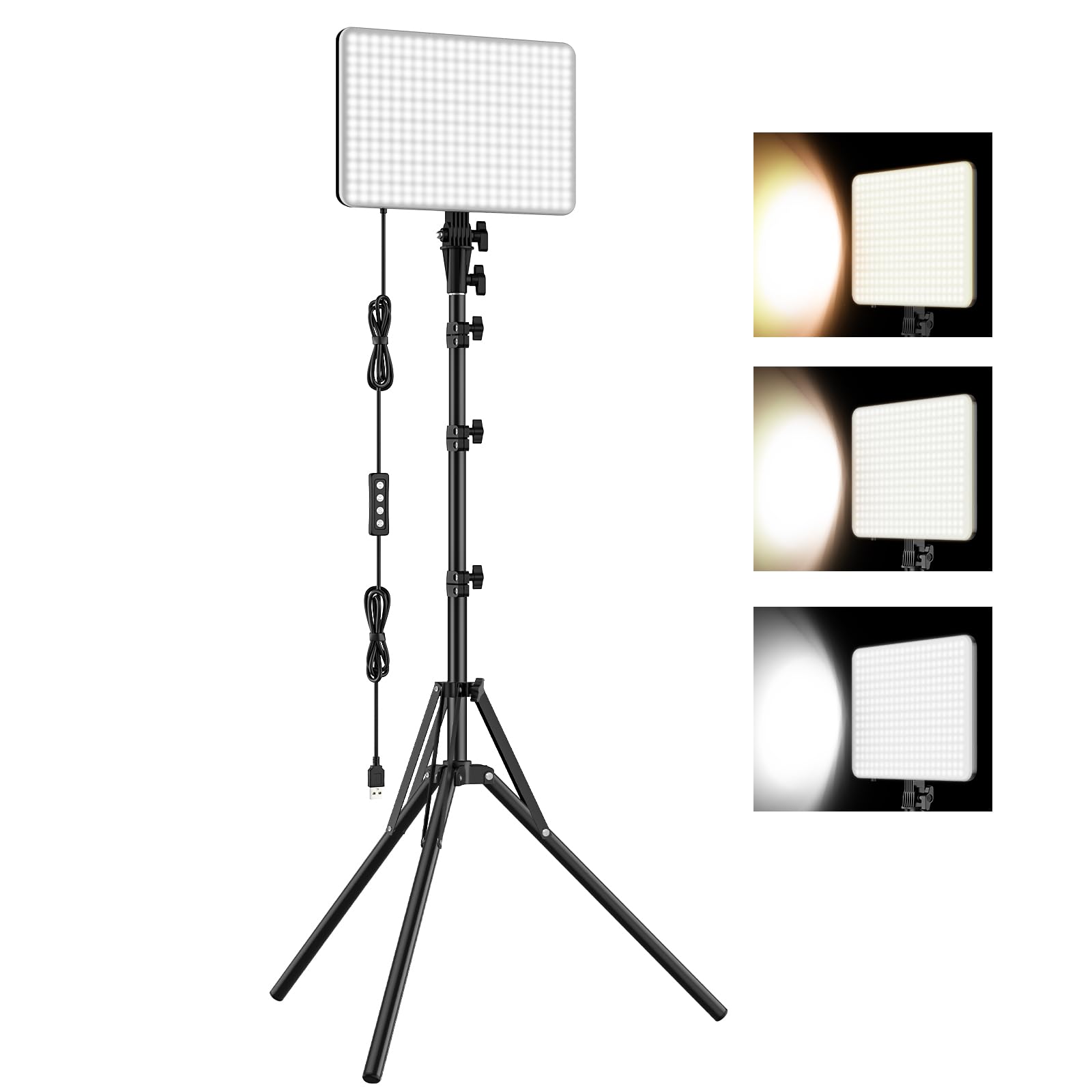 Photo 1 of 1-Pack LED Video Light Kit, Anautin 15W/1700Lux Photography Lighting with Tripod Stand, 2500-8500K Studio Light, Dimmable Stream Panel Light for Video Recording Gaming TikTok YouTube Podcast Makeup