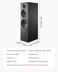 VEVOR Floorstanding Speaker, 3-Way, Floor-Standing