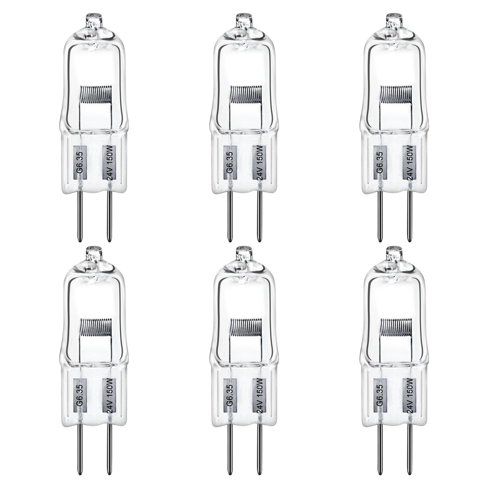 LedWekei G6.35 Halogen Bulbs,24v 150w Bulb 2 Pin Clear Capsule Lamp Bulb，Dimmable 2700K Warm White Light Bulbs (6Pack)