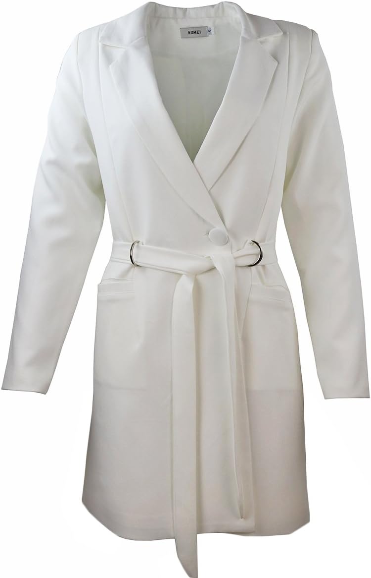 AOMEI Slim Fit Blazer Dress for Women Front Pocket with Sashes Button Closure
