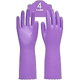 PACIFIC PPE 4 Pairs Reusable Dishwashing Cleaning Gloves with Latex Free, Cotton Lining, Kitchen Gloves, Purple, Medium