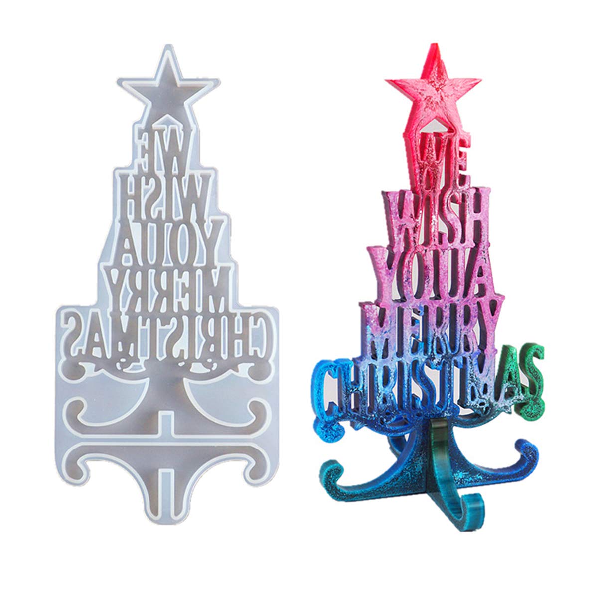 Merry Christmas Resin Moulds,We Wish You a Merry Christmas Resin Mould,3D Christmas Tree Silicone Mould for Table Decoration,DIY Art Crafts,Home Decoration Party,Xmas Gifts