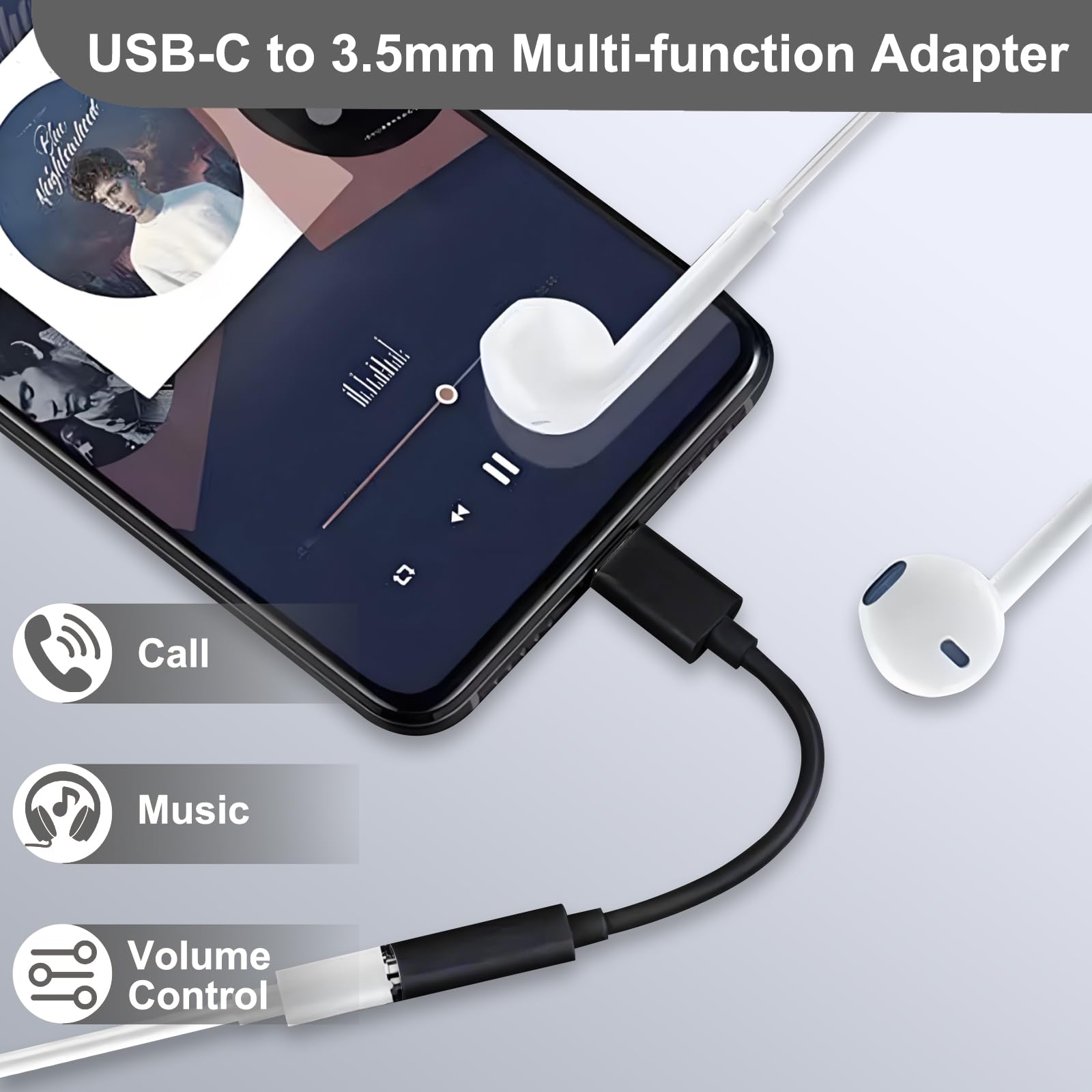 2 Pack USB C to 3.5mm Headphone Jack Adapter, Hi-Fi DAC Audio Converter with Microphone, Compatible with iPhone 15/Pro, Samsung Galaxy, iPad Pro, MacBook, Pixel, Black & White