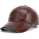 Gudessly Adjustable Men's Genuine Cowhide Leather Baseball Cap for Fall Winter Outdoor Sports Hat