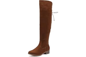 EETTARO Women's Over The Knee Boot Fashion Lace Up Tight High Boots Side Zip Block Heel Riding Booties