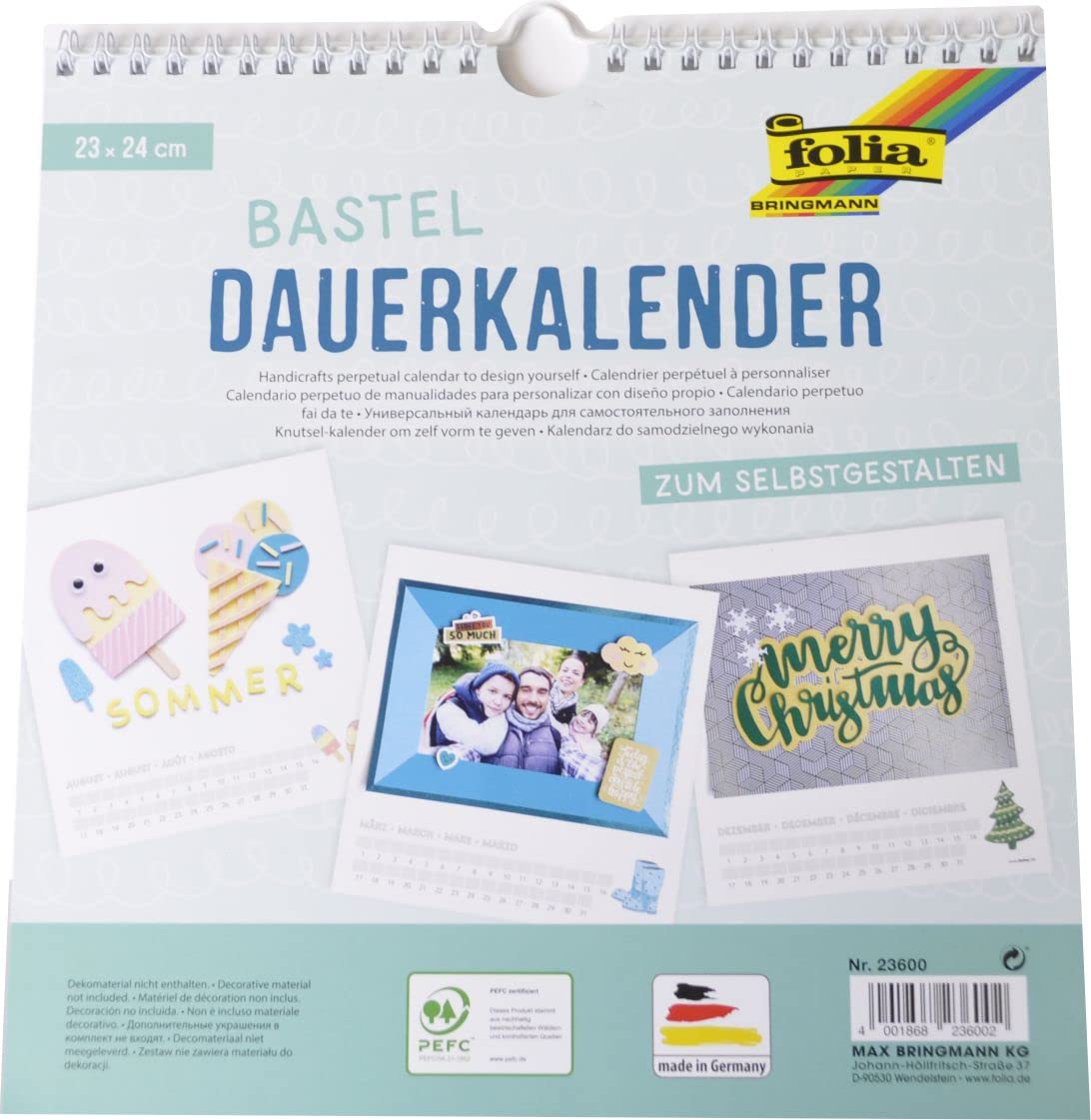 Folia Handicraft Permanent Calendar/23600 23x24 cm White/Black