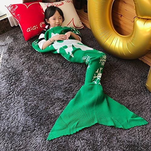 AOOK HOMEMADE Mermaid Tail Blanket Crochet, Warm Sofa Quilt Super Soft All Seasons Sleeping Blankets,Handmade Mermaid Tail Blanket for Kids (XmasTree-Kids-55''X28'')