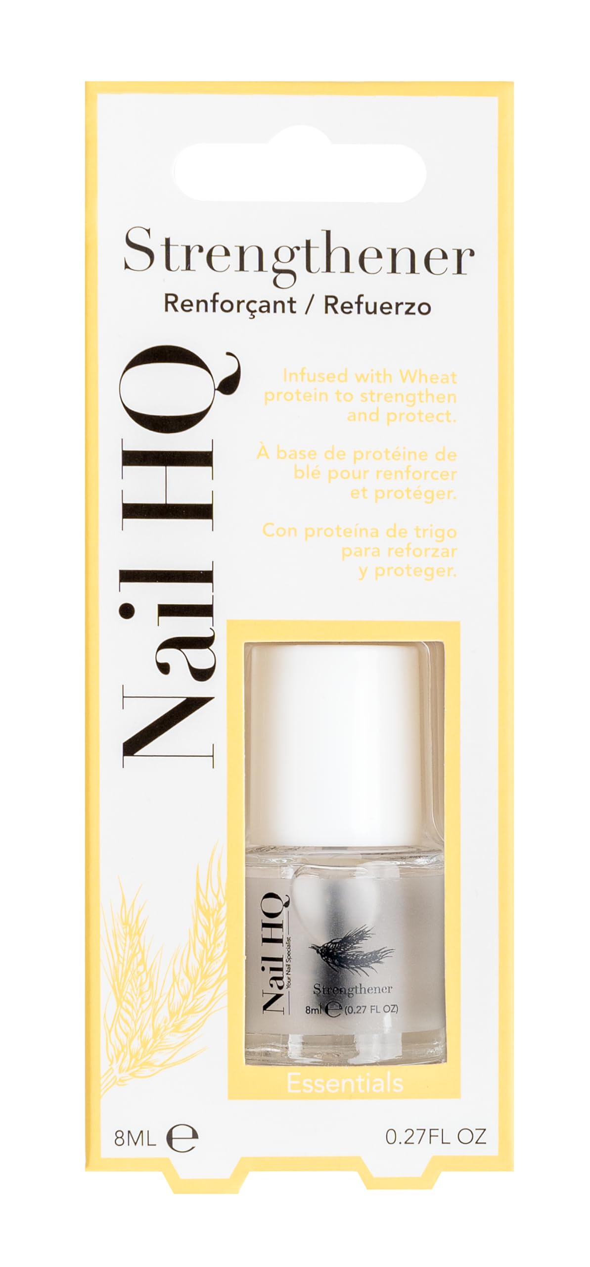 Nail HQ Essentials Nail Strengthener 8ml – Fortifying Nail Treatment for Brittle & Weak Nails – Infused with Wheat Protein, Calcium & Vitamin E – Clear Polish, Strengthens, Hydrates & Smooths