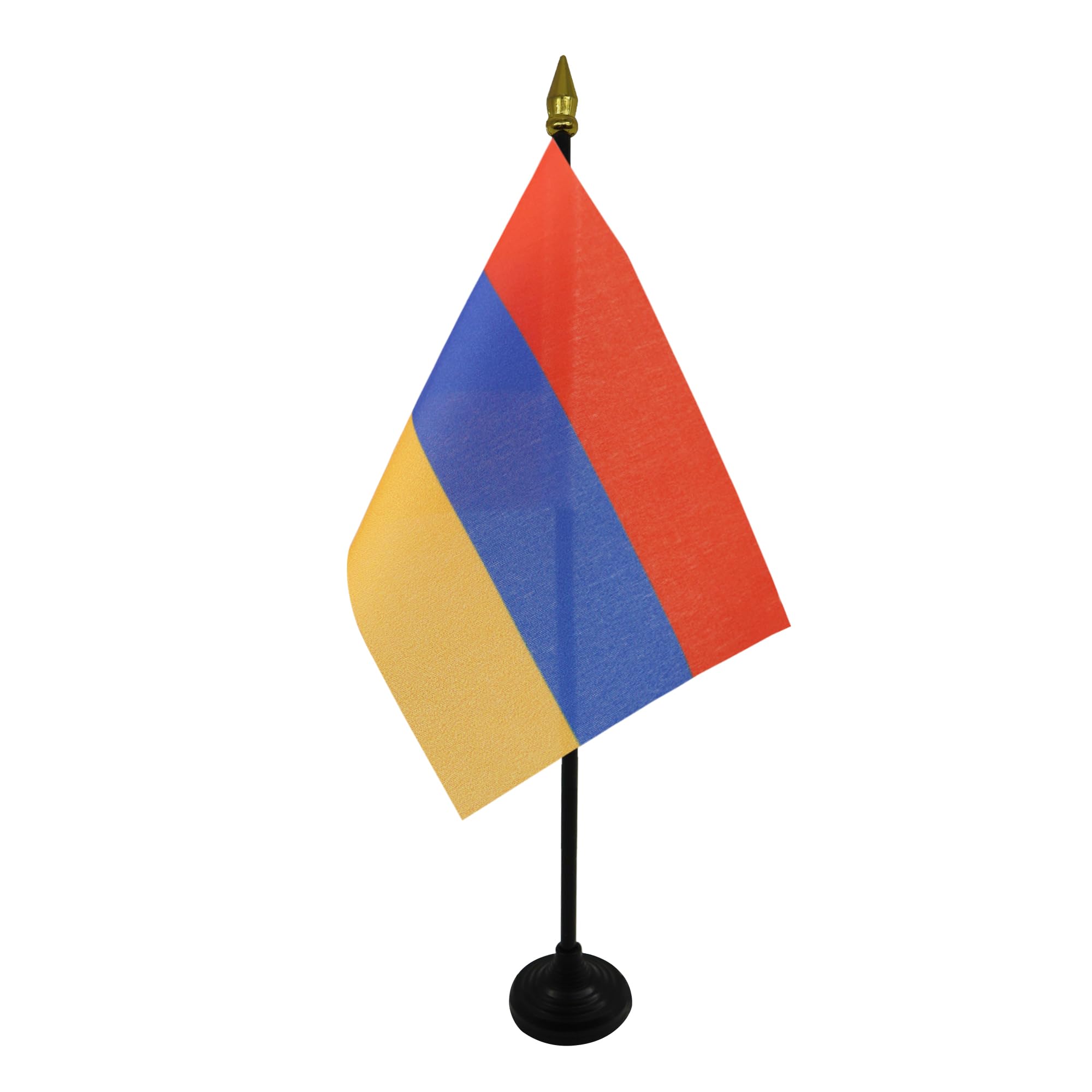 AZ FLAG - Armenia Table Flag 4'' x 6'' - Armenian Mini Desk Flag 100% Polyester 15 x 10 cm - Office Mini Banner with 10'' Pole - Golden Spear