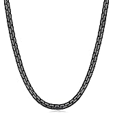 Fiusem Flat Box Chains for Men, 14k Gold Plated/Black Stainless Steel Chain Necklace, 2.5/3/4/4.5/5mm Necklaces for Men and Women 16-28 Inch