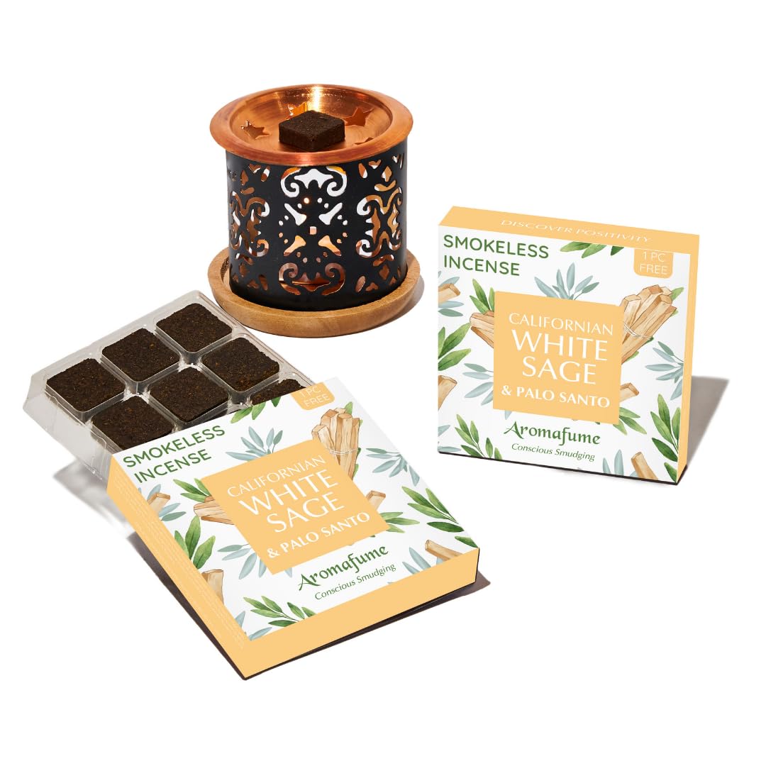 White Sage & Palo Santo Incense Bricks with Taj Exotic Burner by Aromafume | 2x9 Bricks | Sage Incense for Cleansing Negative Energy & Protection | Sage for Smokeless Smudging, Spiritual Cleansing
