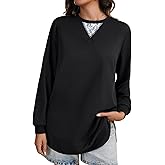 LYANER Women's Crewneck Long Sleeve Side Split Loose Casual Pullover Sweatshirt with Pockets