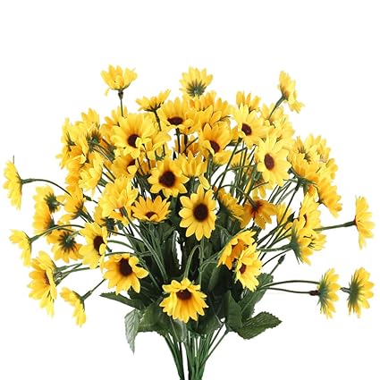 Huaesin 4pcs Bouquet Fleur Artificielle Tournesol Mini Fleurs Artificielles En Soie Plante Artificiel Decoration Pour Interieur Exterieur Mariage