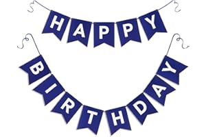 HIRBISNIS Blue Happy Birthday Banner - Navy Blue Hanging Backdrop Sign with White Letters, Happy Birthday Sign Bunting Decorations for Women men Kids Baby Shower Party Supplies (13pcs)