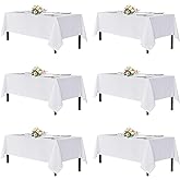 sancua White Tablecloths for 8 Foot Rectangle Tables, 6 Pack - 60x120 Inch - Washable Fabric Cloth Table Cloth for Wedding, Party, Birthday, Banquet, Reusable Polyester Table Covers