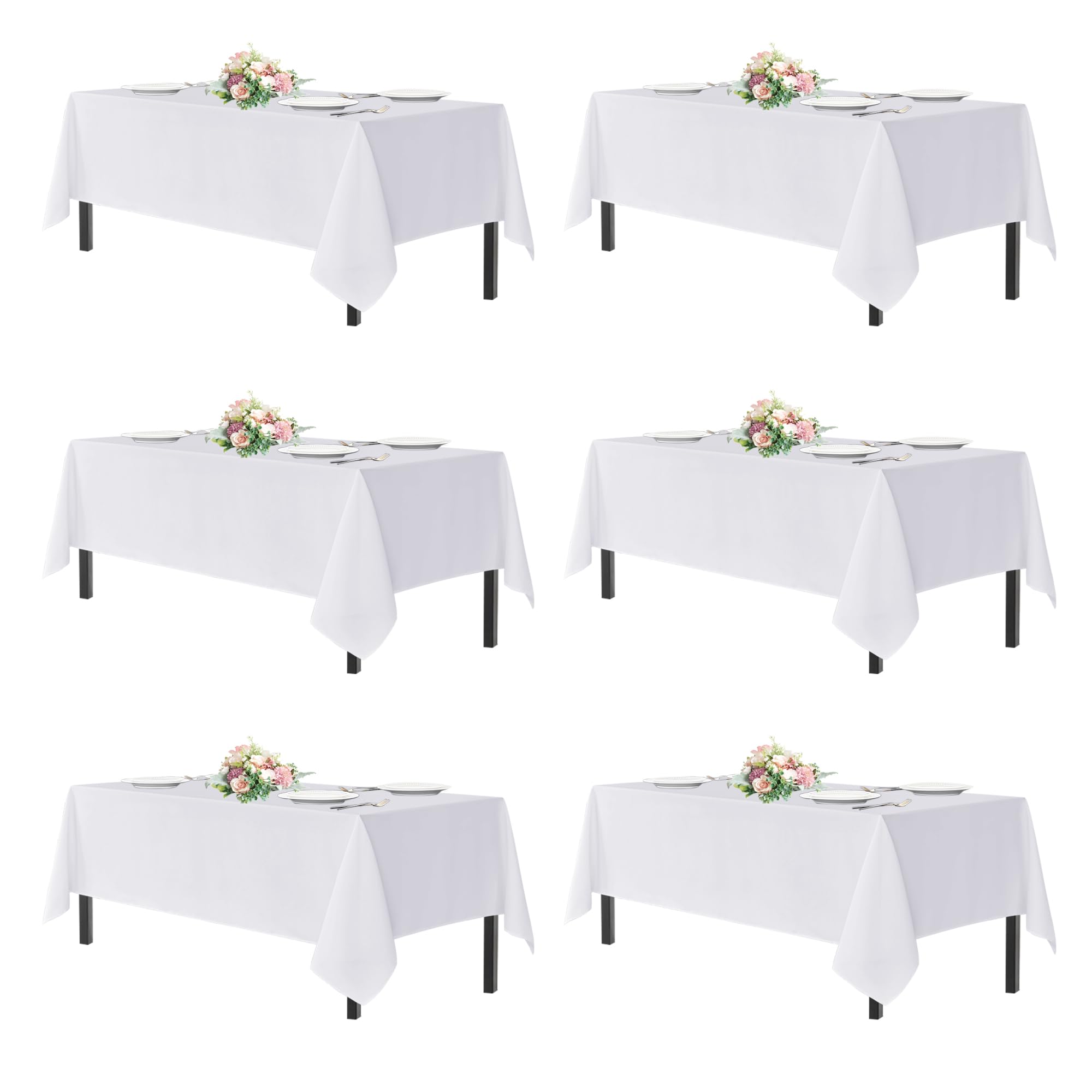 Photo 1 of sancua White Table Cloths Rectangle, 6 Pack Tablecoths for 6 Foot Tables - 60x102 Inch - Washable Polyester Fabric Table Cover for Wedding, Birthday Party, Banquet Reception