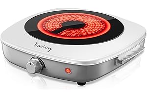 Davivy Hot Plate Electric Single Burner,1200W Rapid Heating Portable Cooktop with 7.9inch Crystallite Ceramic Glass Top,Flexible Temperature Settings,Lightweight Design for Cooking (Single-White)