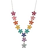 RUOFFETA Colorful Tropical Raffia Necklace, Dopamine Boho Beach Jewelry for Women, Y-Shape Handmade Flower Necklace