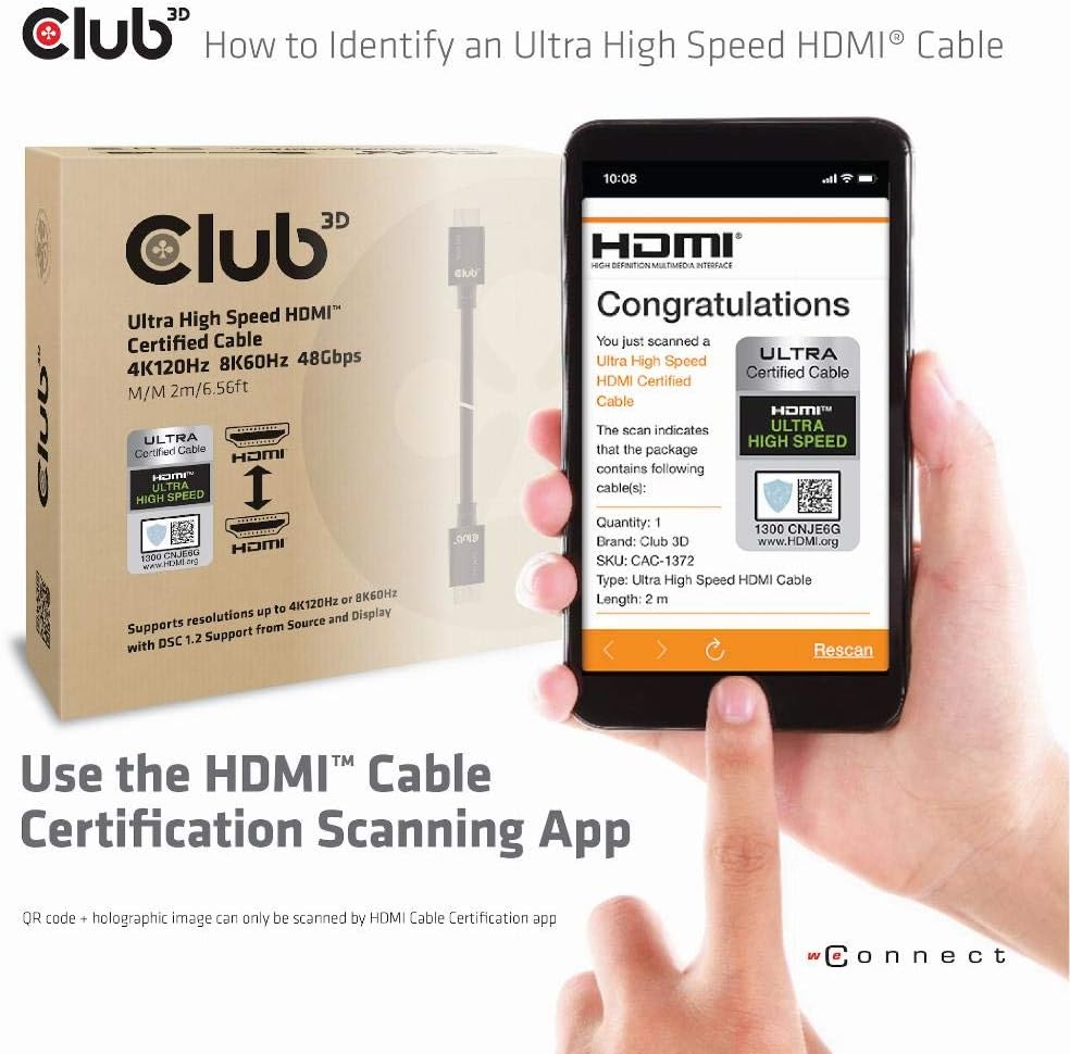 Club 3D CAC-1370 Ultra High Speed HDMI™ 4K120Hz 8K60Hz Cable 48Gbps M/M 1.5m, 1.5 Meters - Image 5