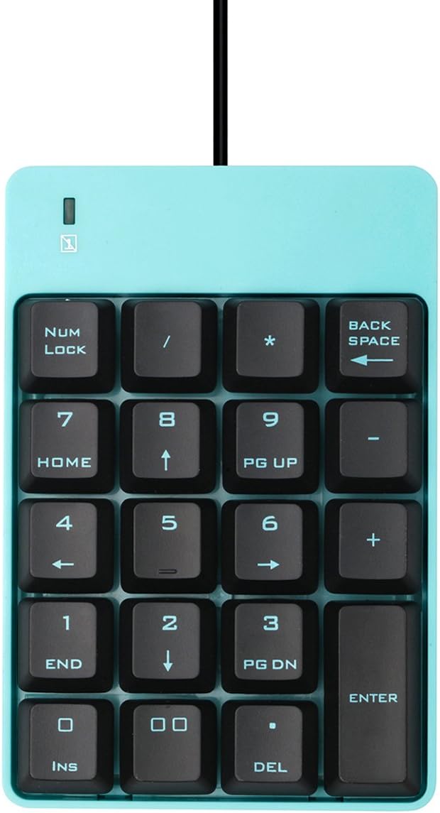 USB Numeric Keypad, Jelly Comb Portable Slim Mini Number Pad for Laptop Desktop Computer PC, Full Size 19 Key, Big Print Letters - Black and Blue