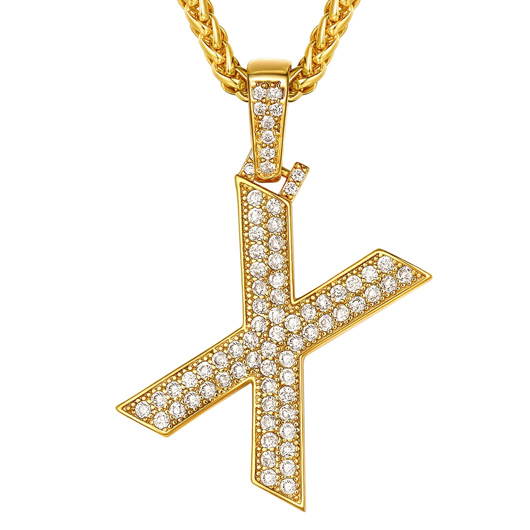 Richsteel Mens Chain Name Necklace With Initial Pendant Gold Letter X Bling Jewellery