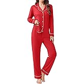 Ekouaer Womens Pajamas Set 2 Piece Button Down Pjs Soft Long Sleeve Top and Pants Sleepwear Set Lounge Sets