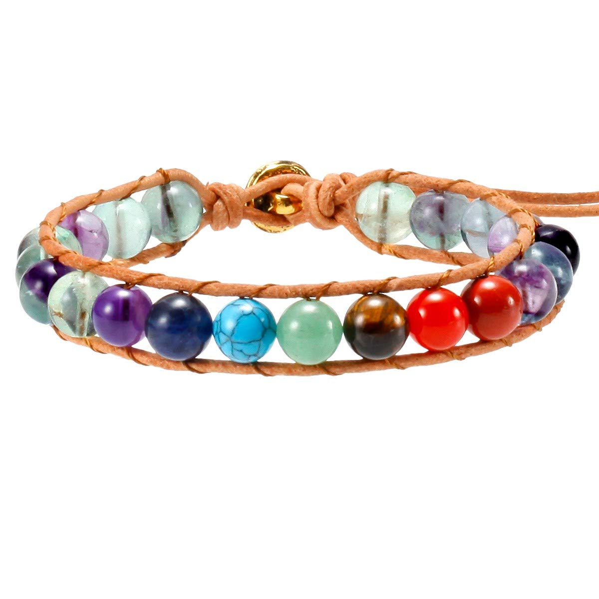 mookaitedecor 7 Chakra Bracelet Fluorite Crystal Bracelet for Women Men Semi Precious Stone Bead Bracelet 8mm, Colourful Crystal Bead Bracelet Healing Crystal Bracelet Jewellery Gift Stone Bracelet — image 1