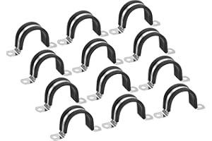 uxcell 12Pcs 38mm(1-1/2") Cable Clamp, Rubber Pipe Strap Rubber Cushioned 304 Stainless Steel Hose Clamp U Shape Metal Clamp 