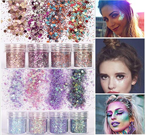 image for Yitla Body Glitter,8 Colors Holographic Chunky Glitter Festival Glitte