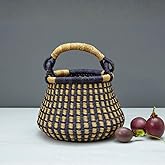 Small Navy Decorative Basket for Living Room, Shelf Basket, Home Decor, Fruit Bowl, Kitchen Countertop Storage, Harvesting, Wicker, Woven, Pot Shape