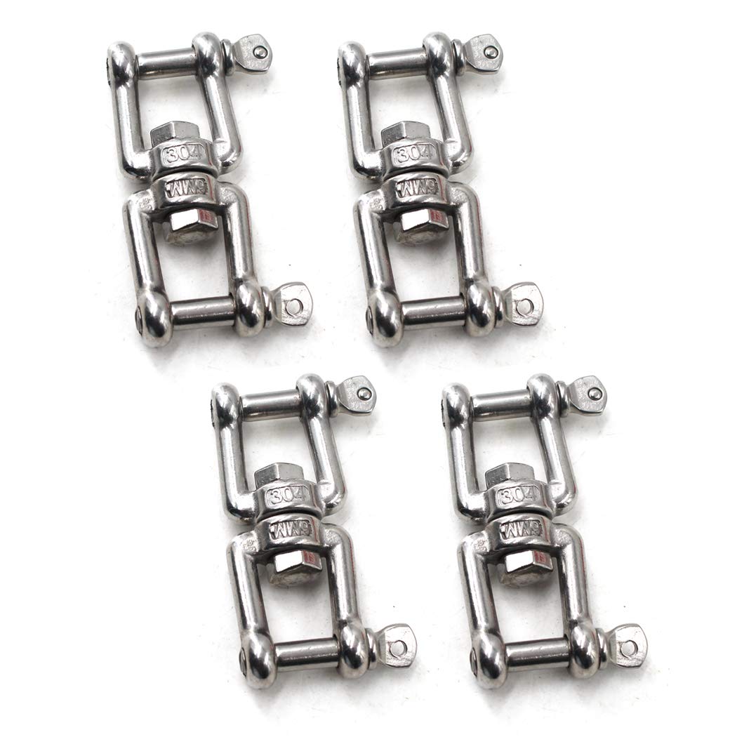 Flomore M6 Swivel Double Shackle 304 Stainless Steel Boat Anchor Chain Connectors (Pack of 4)
