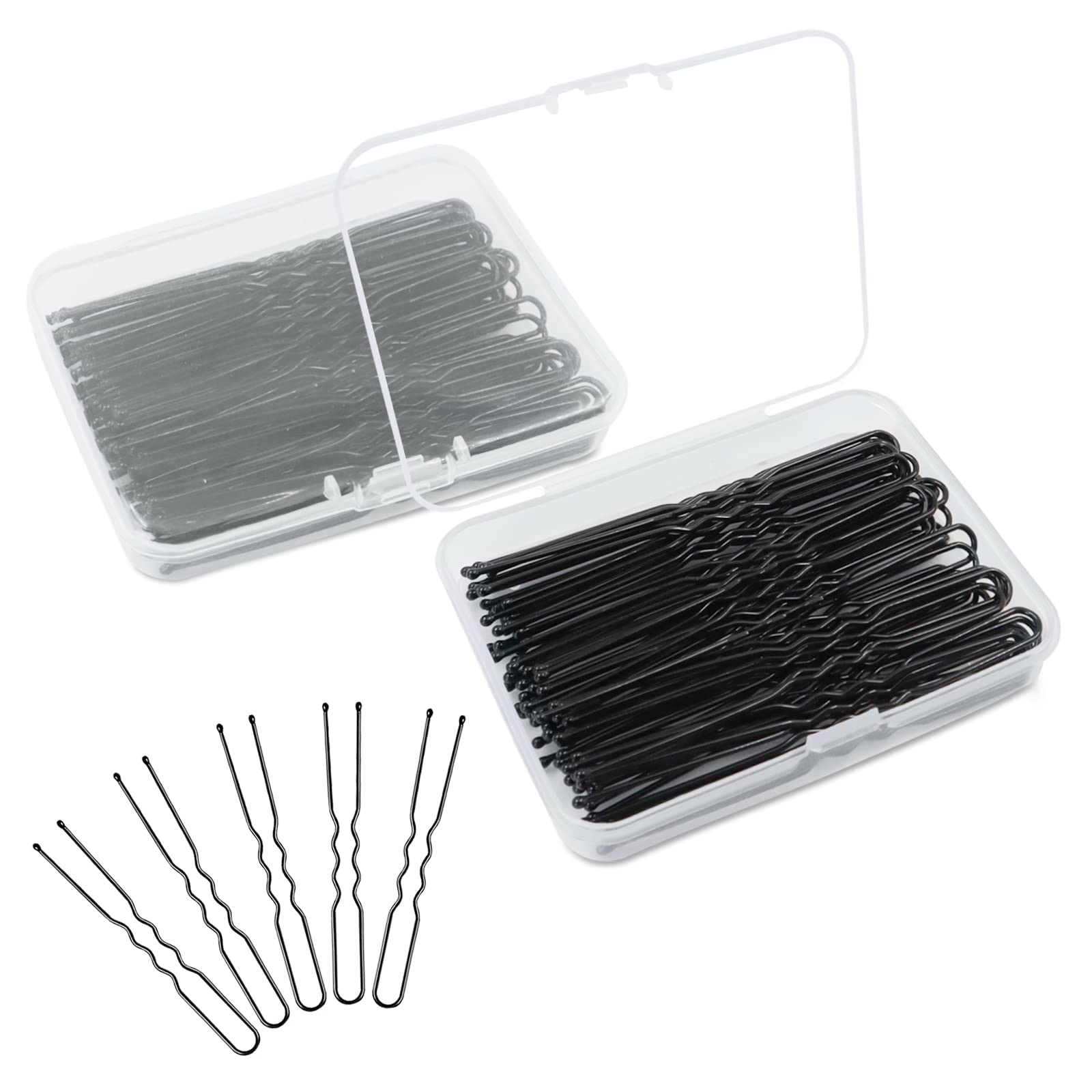 200Pcs U Shaped Hair Pins 2.8 Inch Long with 2 Storage Cases, Bun Bobby Pins Blonde, Ballet Bobby Pins, Metal Hair Pins for Buns, No Slip for Women Girls Hair Styling (Black)