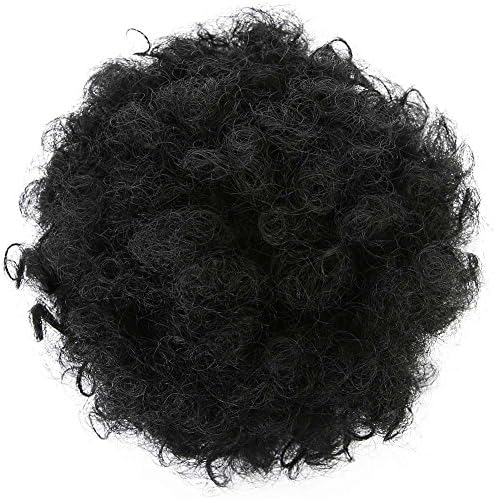 Armmu 8Inch Short Afro Kinky Curly Hair Updo Wrap Synthetic Hair Drawstring High Puff Ponytail Hair Extension Afro Bun for Natural Hair With 2 Clips(Black)