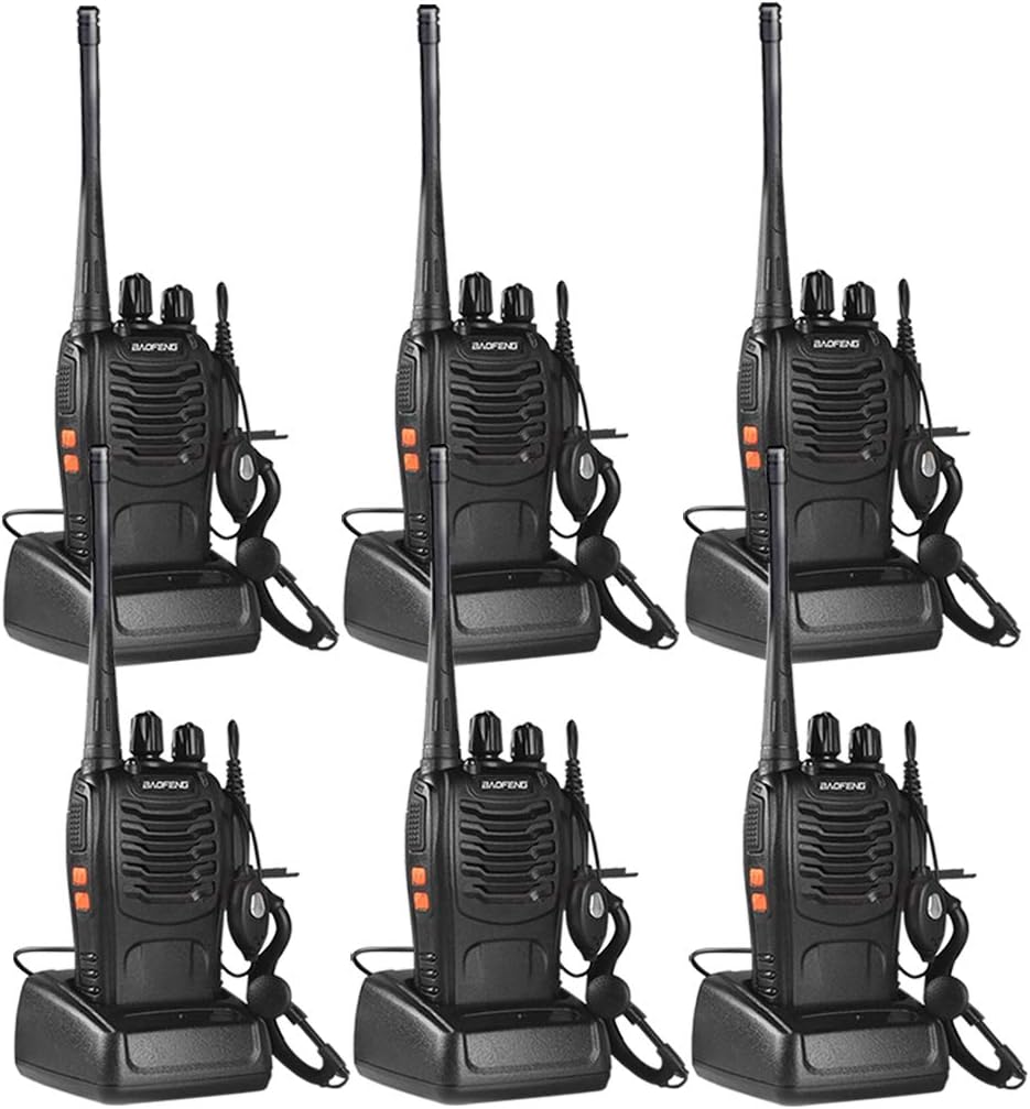 Walkie Talkies for Adult, Rechargeable Two Way Radios Long Range with Original Earpiece by Sunreal (Pack of 6)