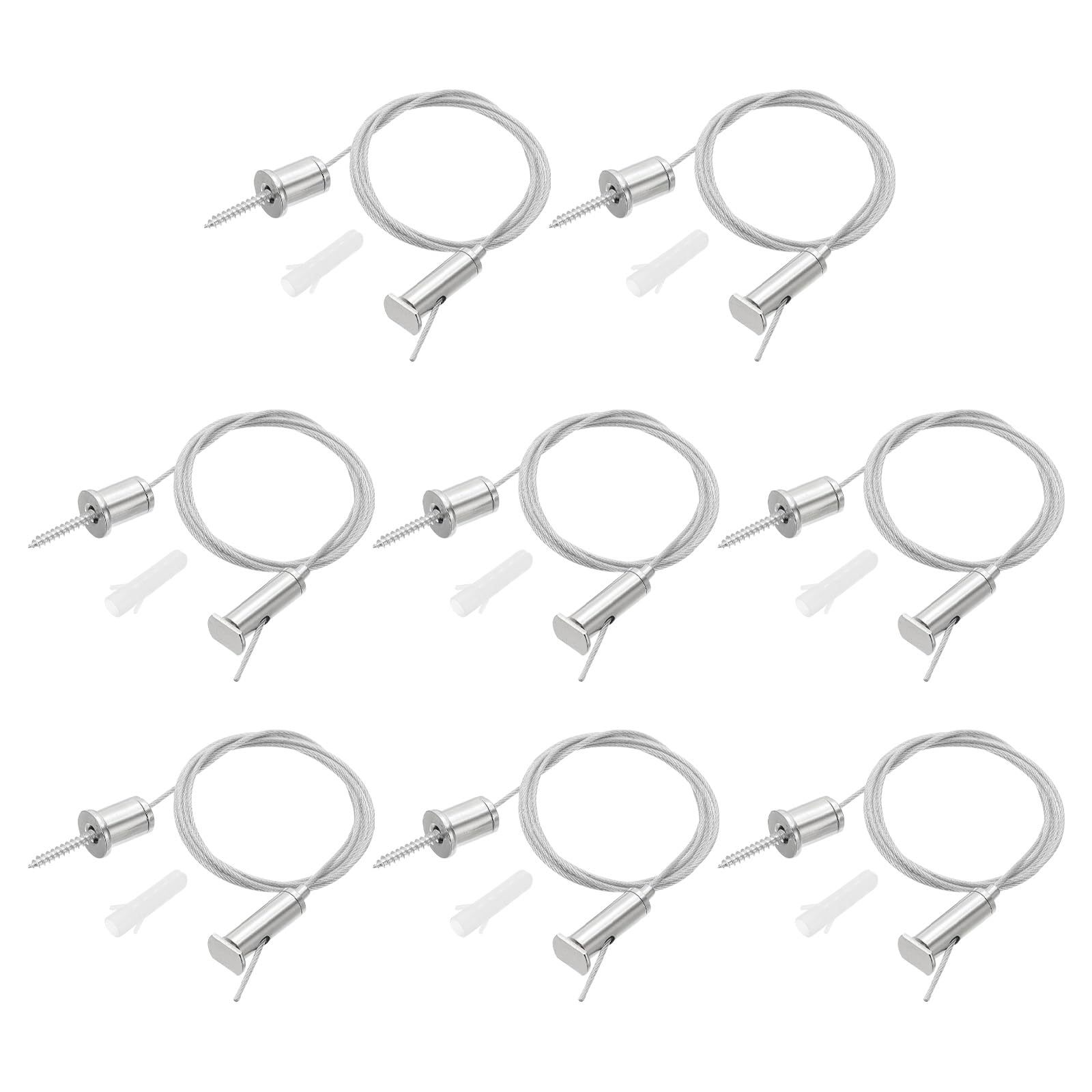 PATIKIL Ceiling Hanging Wire Cable Kit, 1m/3.3ft 8 Set Adjustable Light Suspend Cable Kit Panel Hanging Rope Clamp Oval Nail for Pendant Light Fitting Aquarium Lights, Style 2