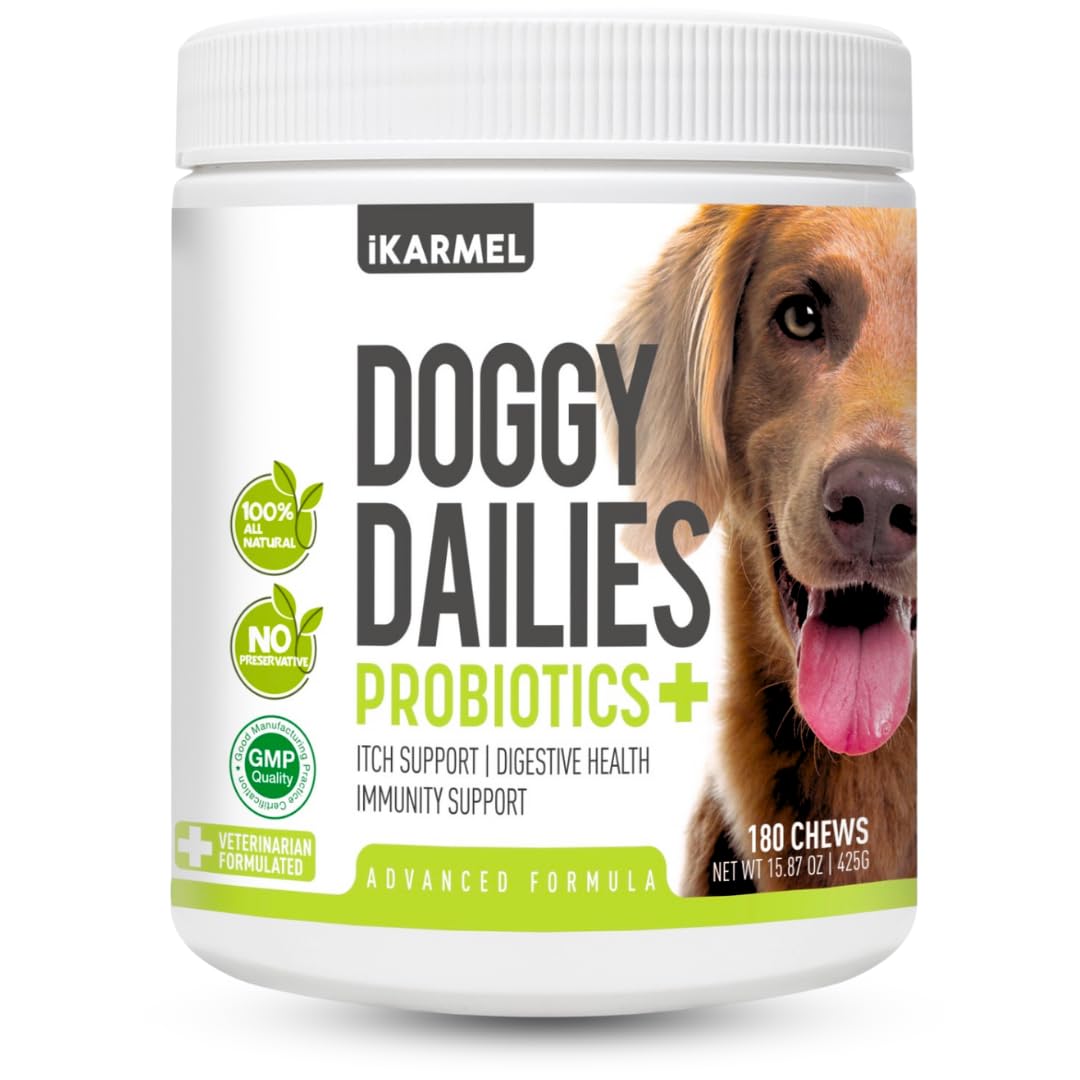 Doggy Dailies Probiotics for Dogs - Canine Supplements for Digestive and Immunity Support - Skin Health and Itch Support - Vitamin Treats - Veterinarian Formulated Probiotic