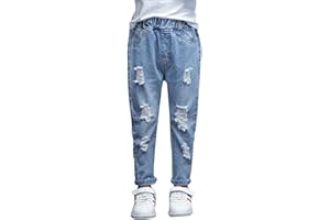 KIDSCOOL SPACE Girls Slim Ripped Holes Pink Sequin Stars Fashion Jeans