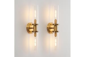 KUZZULL Wall Sconces Set of Two Brushed Brass Gold 🔥🔥🔥 Sconces Wall Lighting with Clear Glass Wall Lamp Modern Wall Sconce Wall Light Fixtures Sconces Wall Decor Set of 2 Wall scones, Wall Lights Set of 2